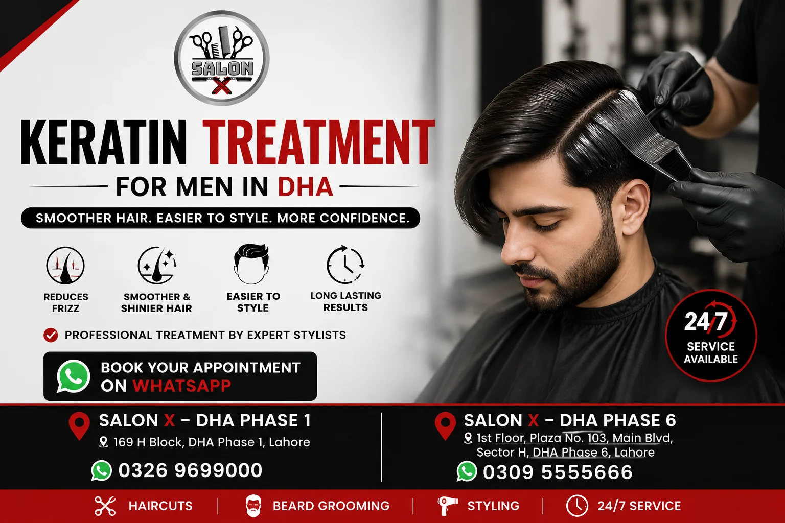Professional keratin treatment for men's hair at Salon X in DHA Lahore